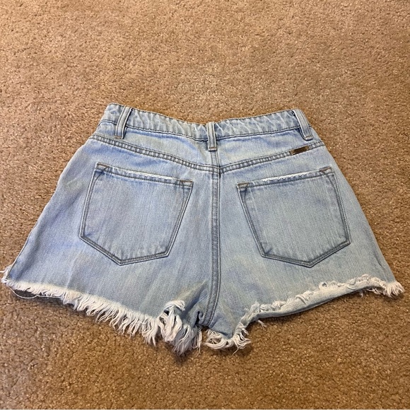 Women's Kancan Denim Shorts High Rise Size S  Light Wash w/ Distressing - Picture 2 of 6